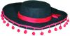 Chapeau Espagnole pour Adulte noir avec Pompoms Rouge