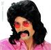 Perruque Années 70 Noire avec Moustaches